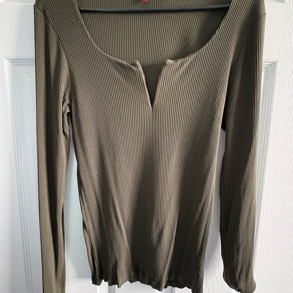 Khaki Ribbed Long Sleeve Top